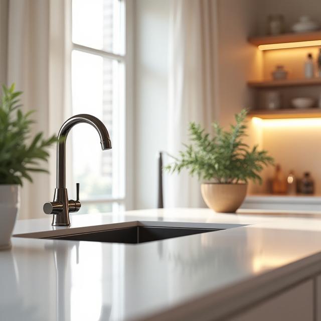 Sparkling clean home kitchen island in a residential property